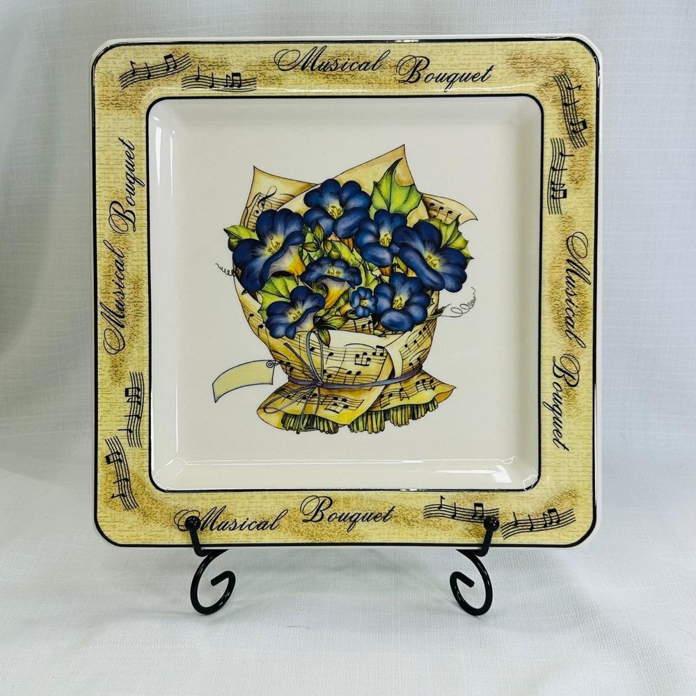 Brunelli Musical Bouquet Ceramic Square Serving Plate 10" Morning Glory Italy